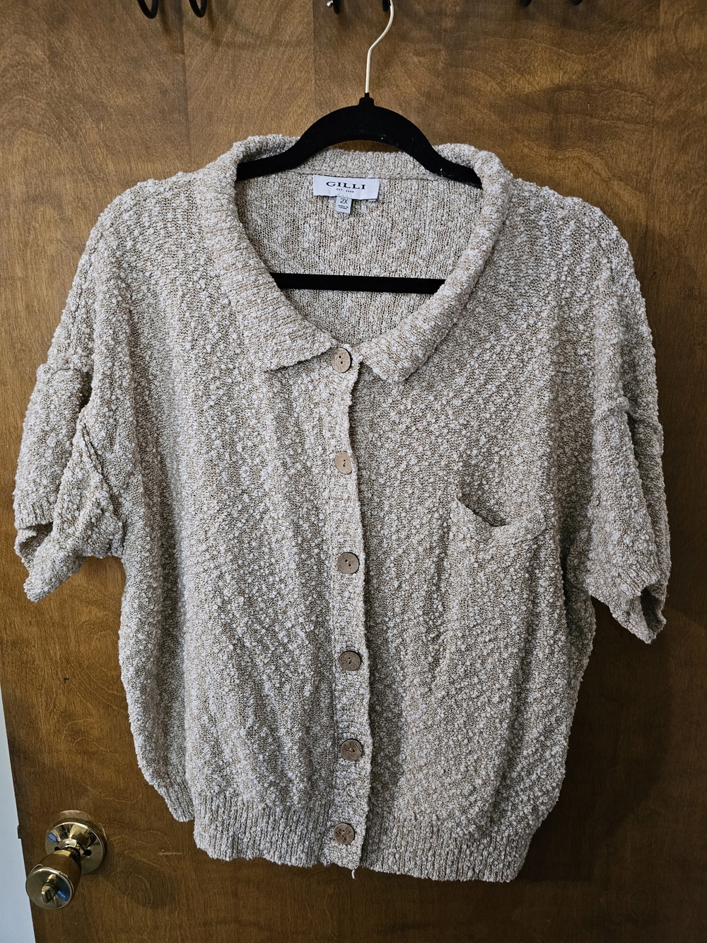 Gilli Cream-Beige Textured Short Sleeve Knit Cardigan